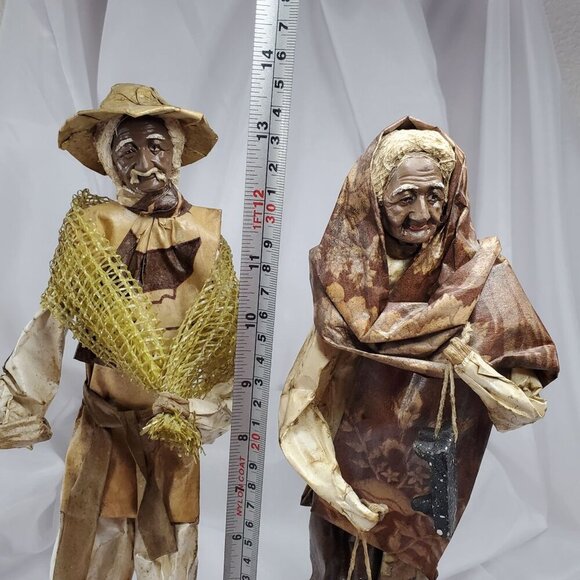 VTG handmade Mexican paper mache folk art couple Farmer & Lady Figurines - Picture 4 of 16